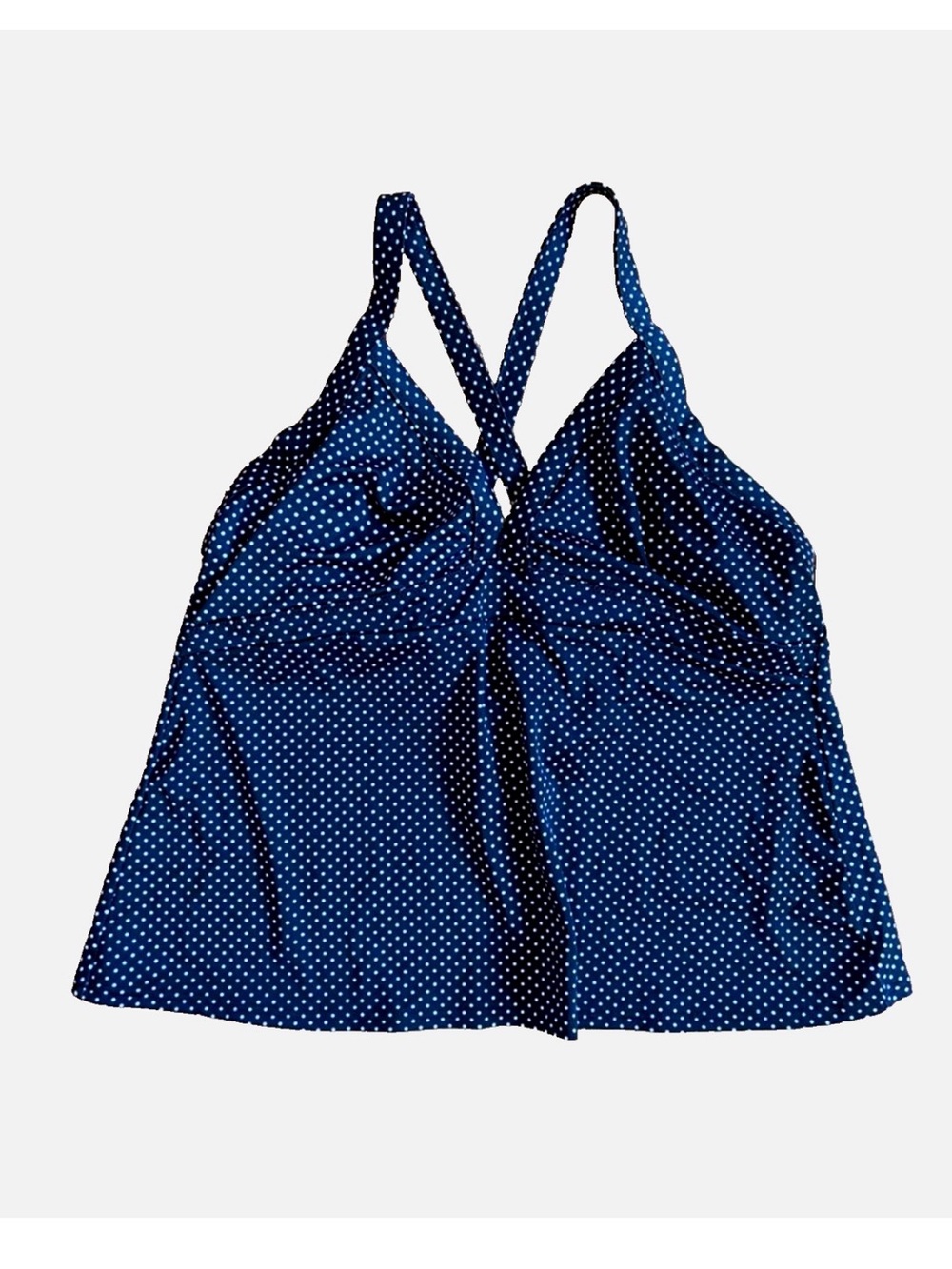 Lands’ End Tankini Top 16A Black White Polka Dot Underwire Bra Swim
